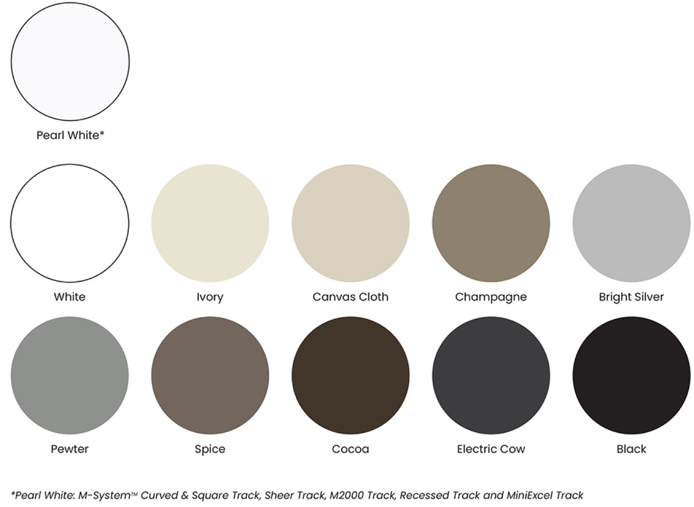 Curtain track colour range
